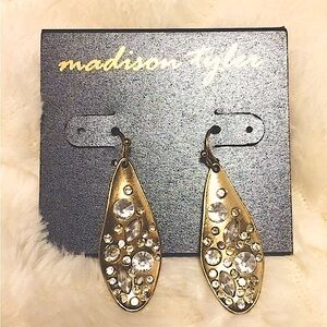 Gold teardrop dangle Earrings with multiple raw cut rhinestones New from Macy’s